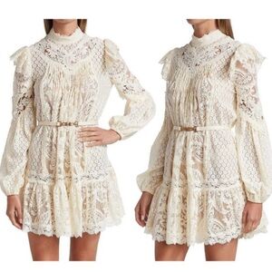 Zimmermann Concert Belted Cream Lace Dress